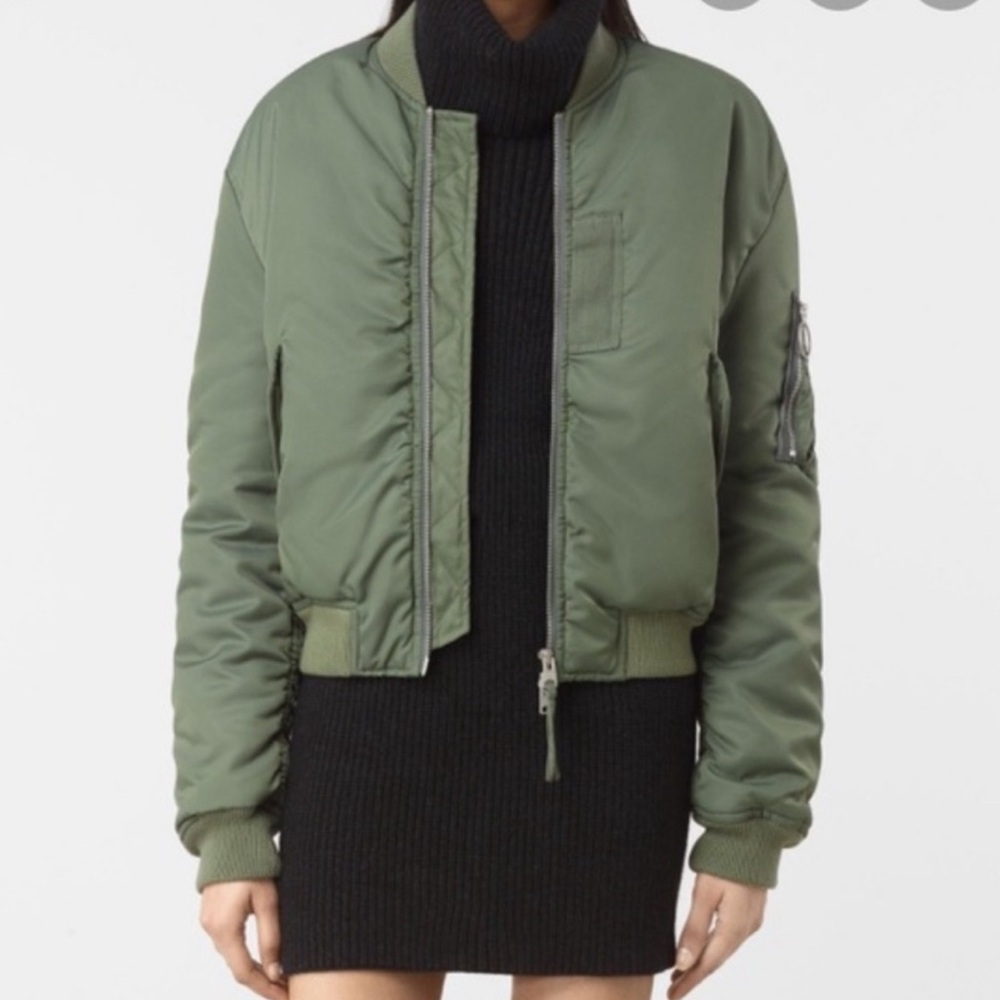 All saints bomber jacket orange lining